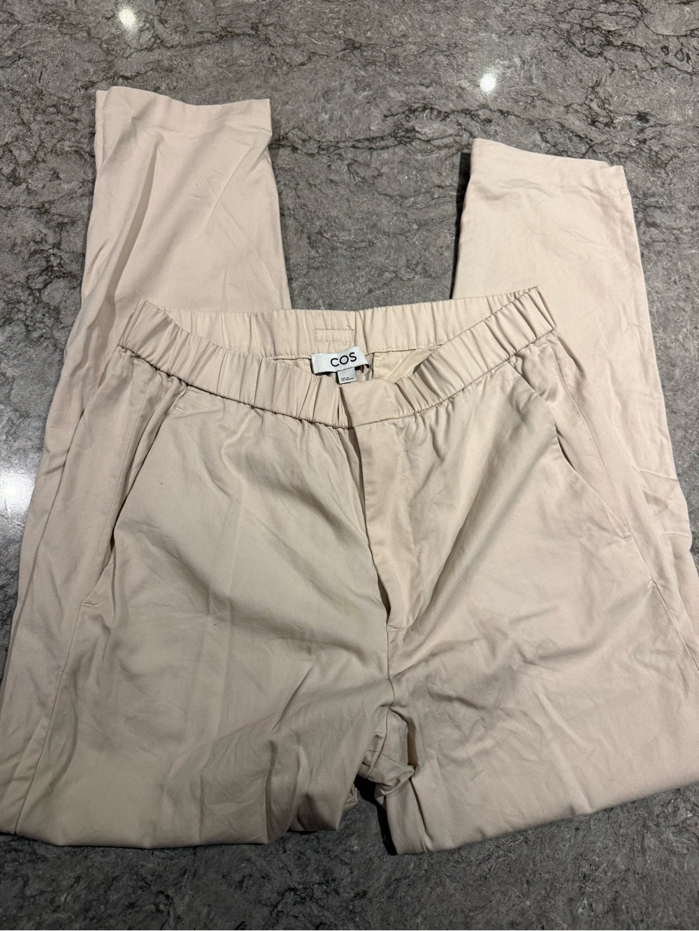 COS Men's Light Beige Elastic-Waist Chinos